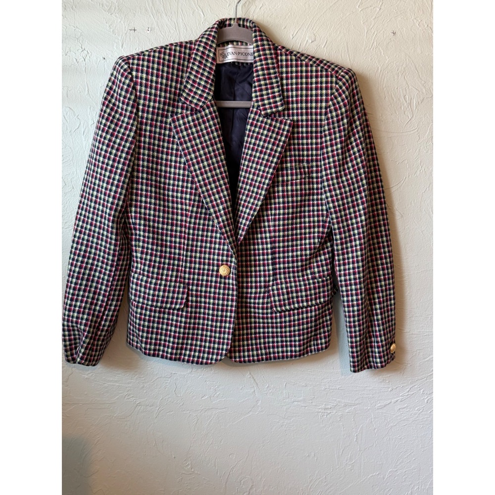 EVAN PICONE Women's Plaid Blazer Gold Button Lined Jacket Size 4